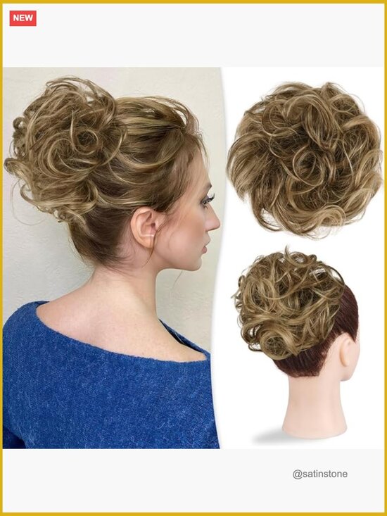 100% Human Hair Layered Wavy Curly Messy Bun Hair Piece for Women Thick Updo